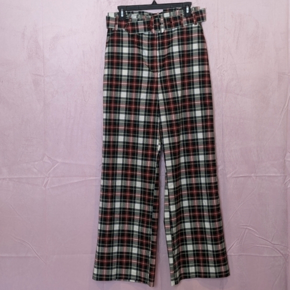 Alex Marie Red Green and White Plaid Print Belted Rebecca Holiday Trousers - Picture 1 of 8